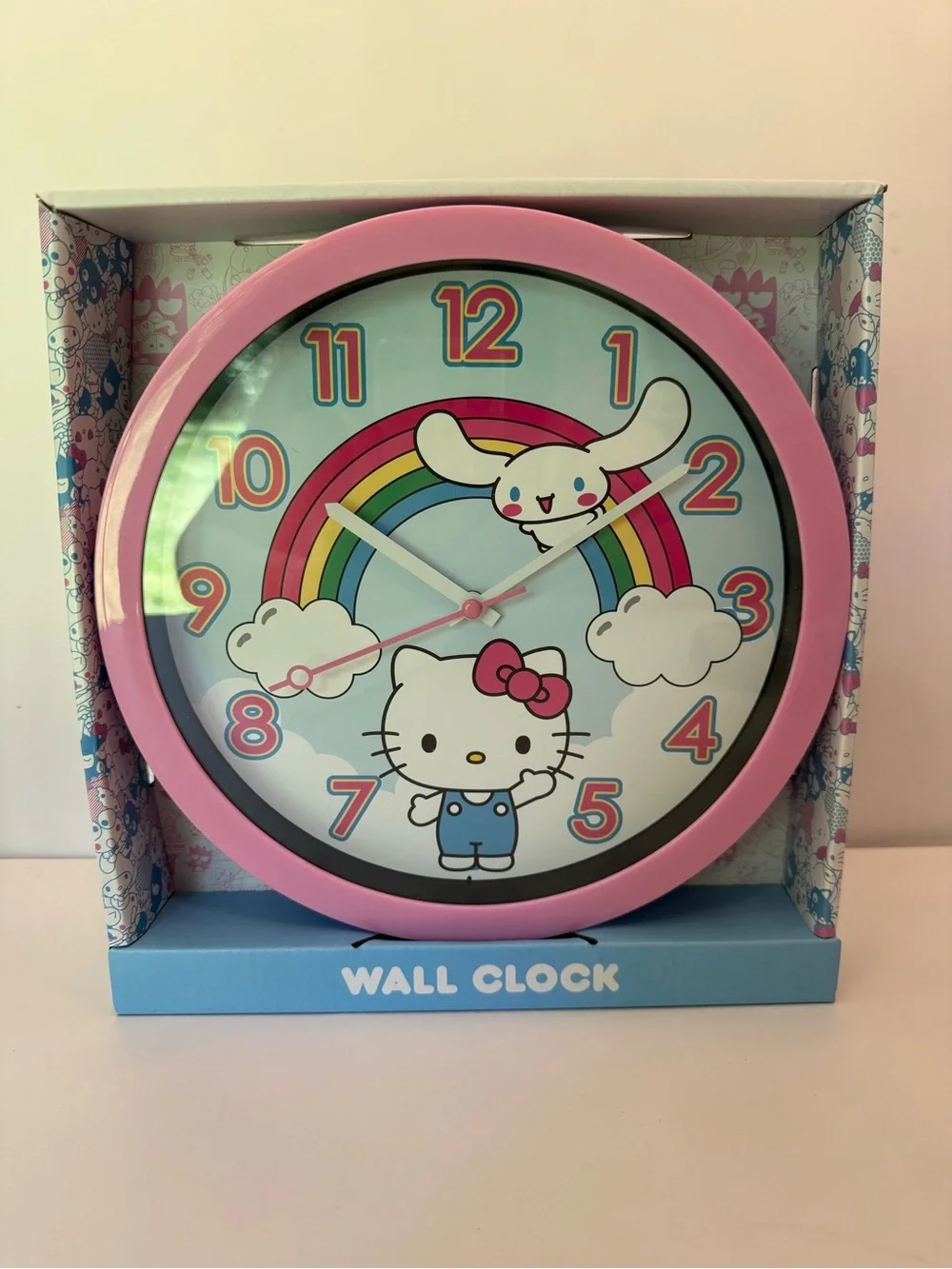 NIB Hello Kitty Pink Rainbow Character Wall Clock Cinnamoroll
